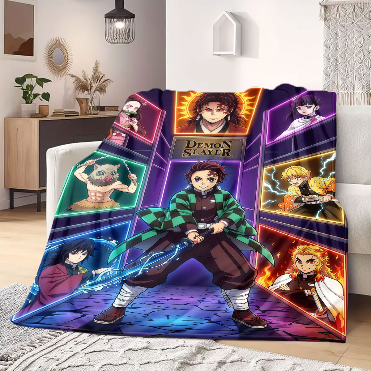 Home Textiles Designer - Demon Slayer Fancy Cartoon Flannel Blanket,