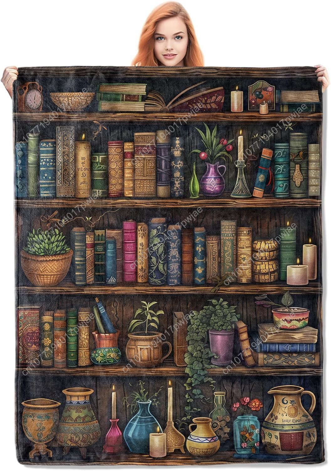Home Textiles Blanket - Vintage Bookshelf Blanket Reading Fleece Throw