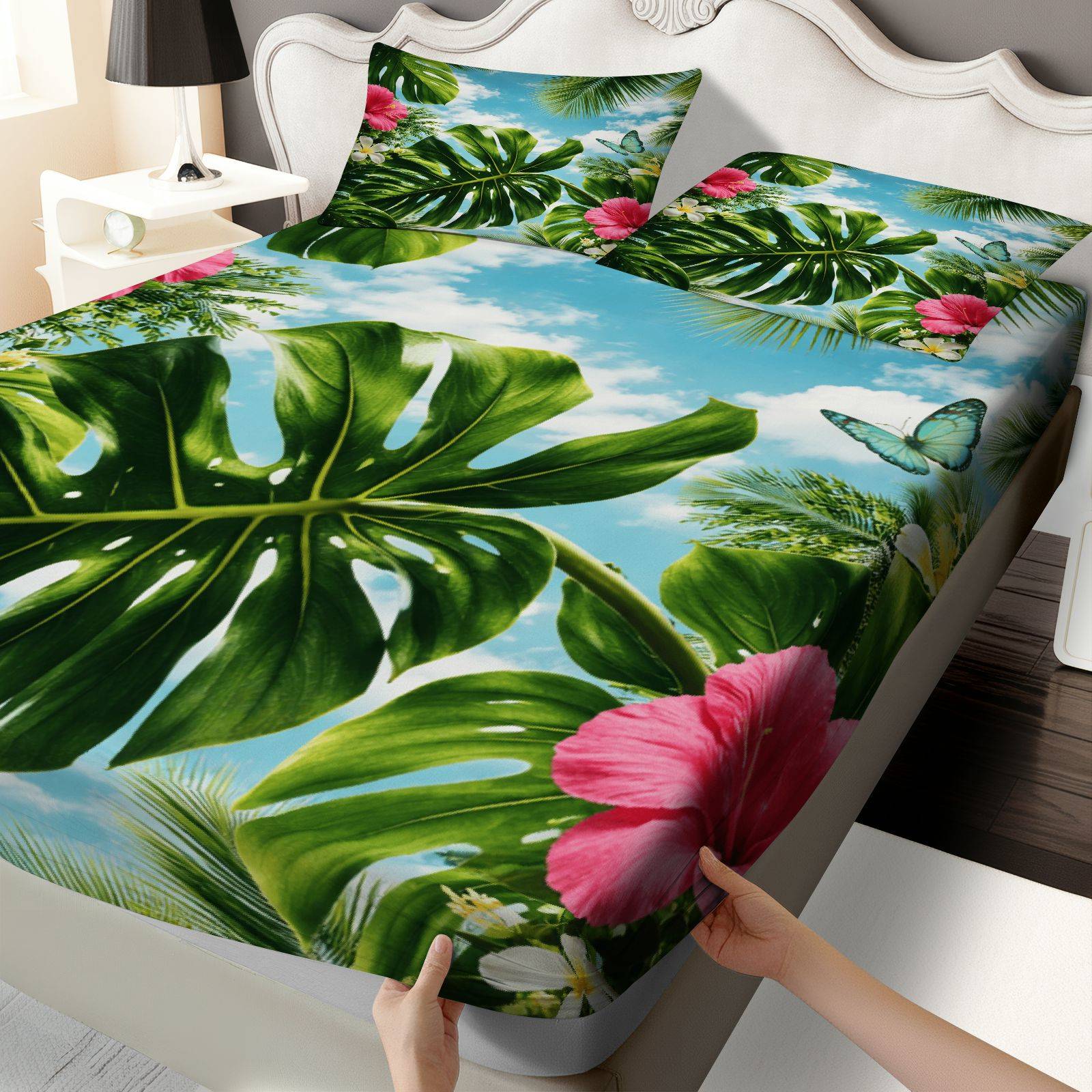 Fitted Sheet Deep - Tropical Hibiscus Bed Sheet Set, Summer