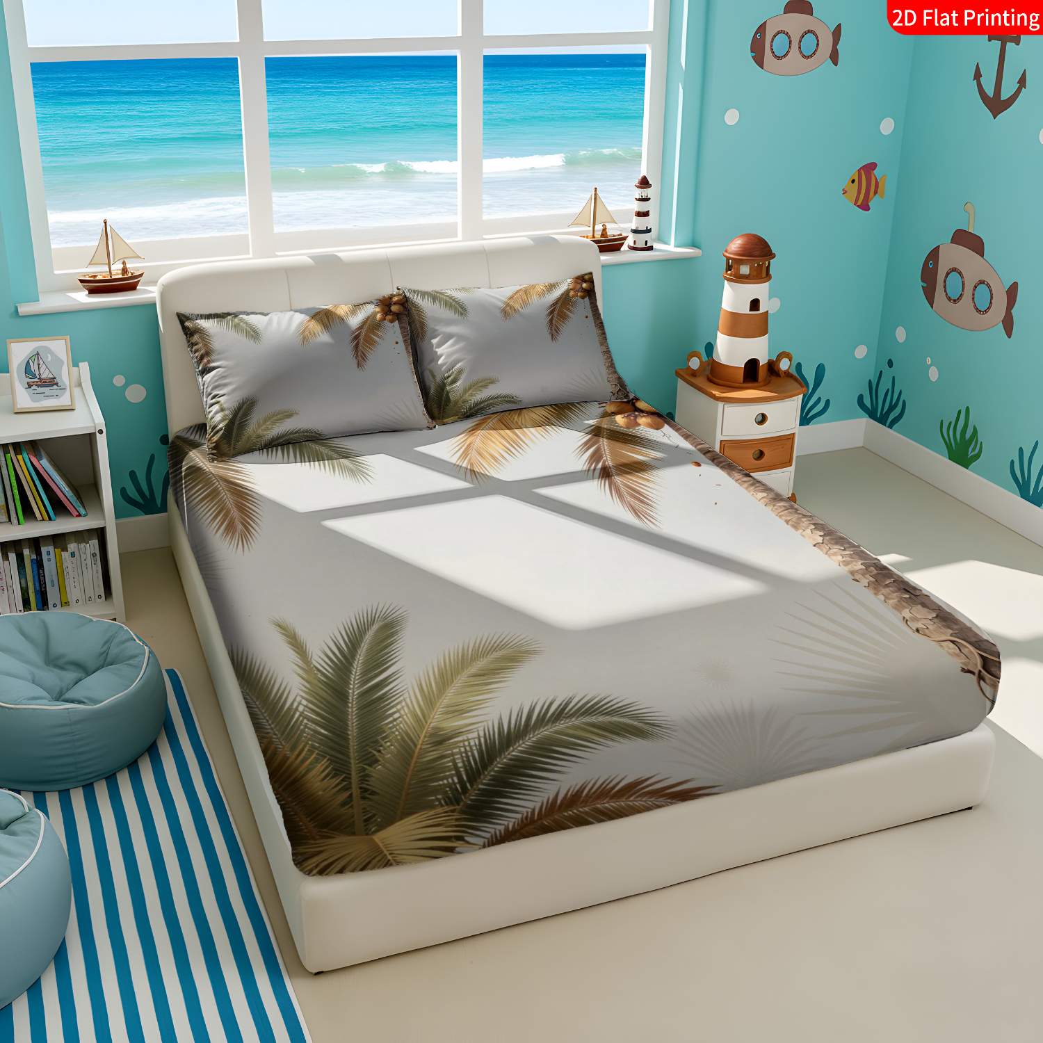 Fitted Sheet Deep - Tropical Style, Palm Tree Themed Bedding