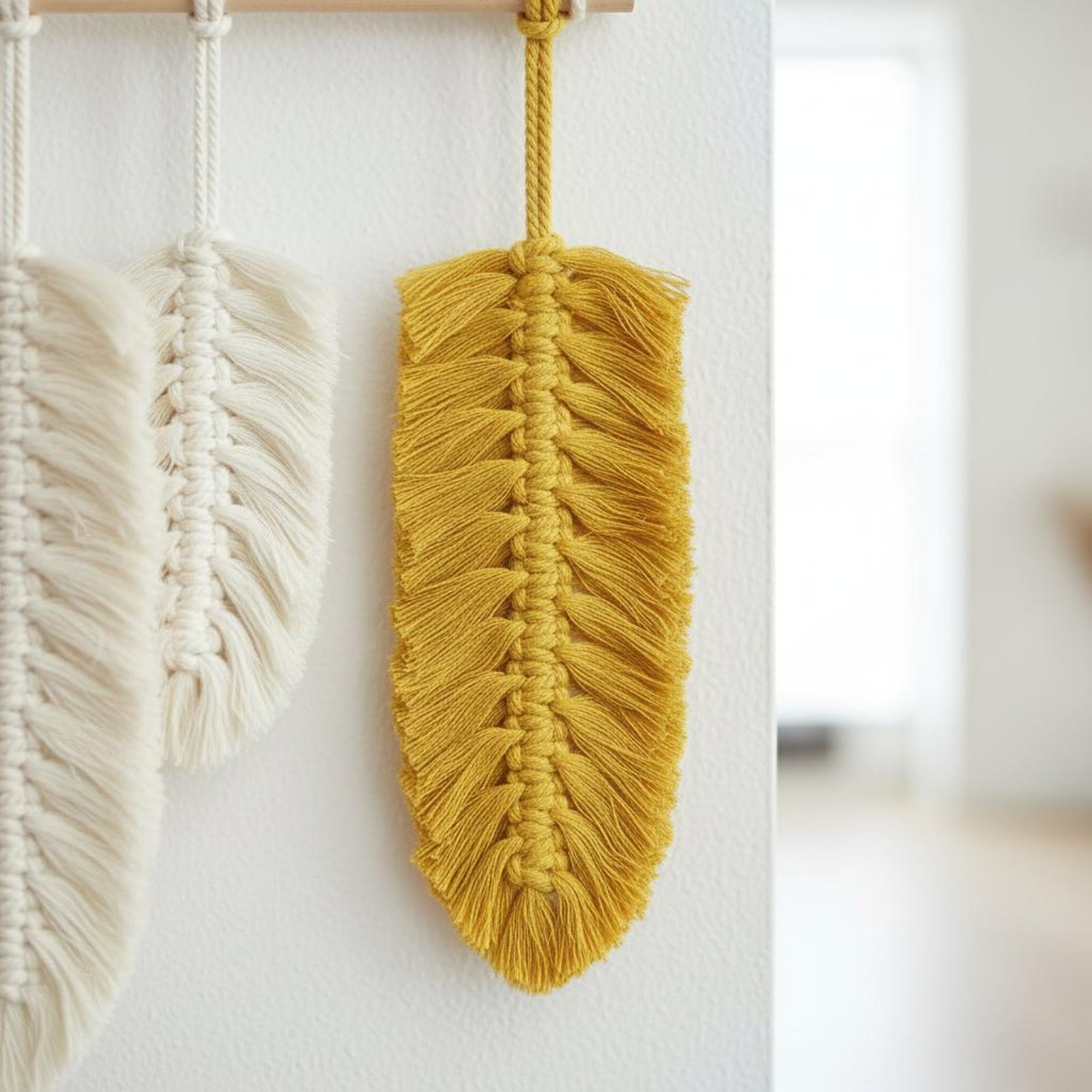 Home Textiles And Decor - Macrame Feather Wall Hanging Handmade Foliage