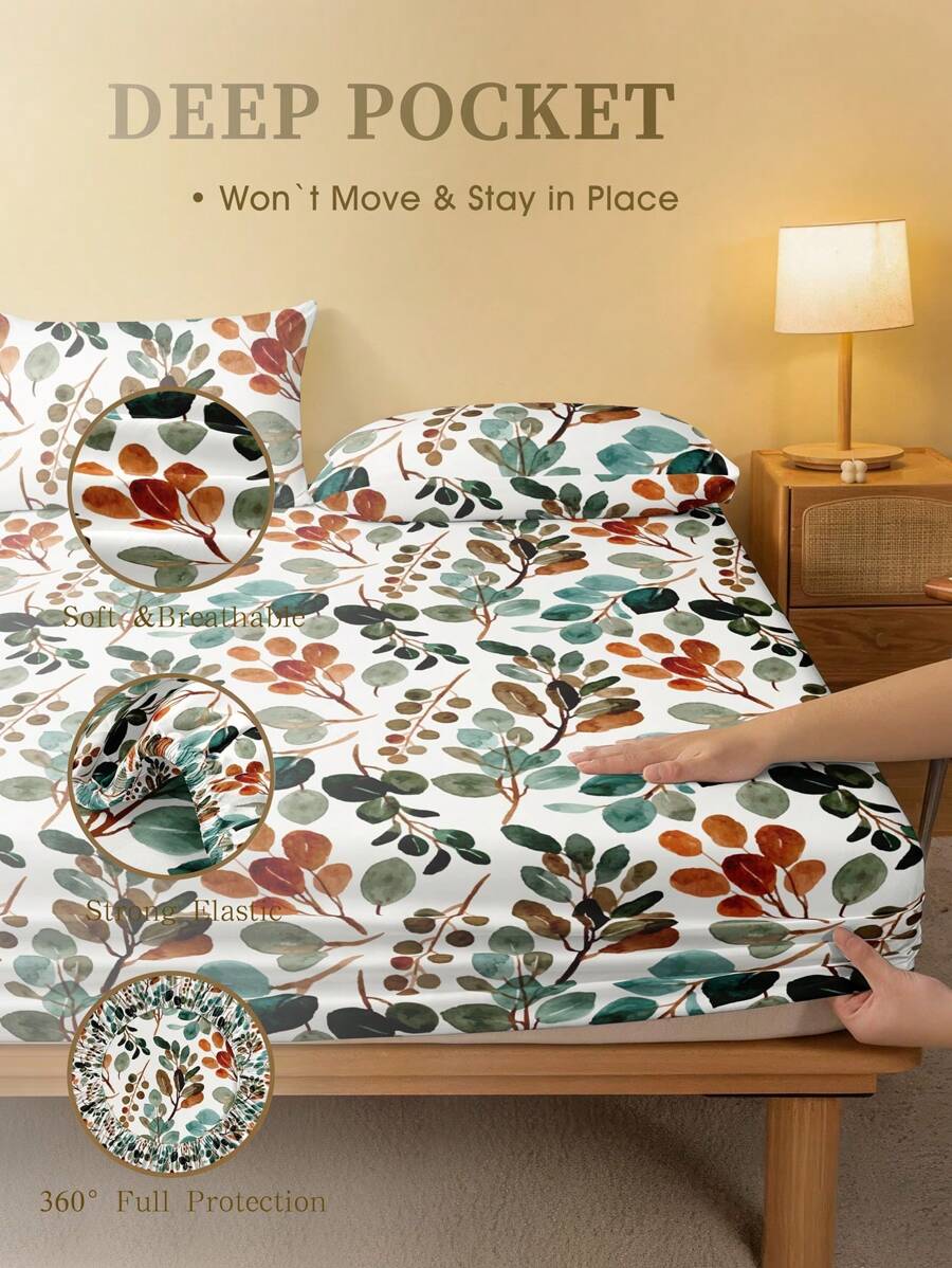 Floral Leaf Printed Fitted She - Fitted Sheet Deep review and price