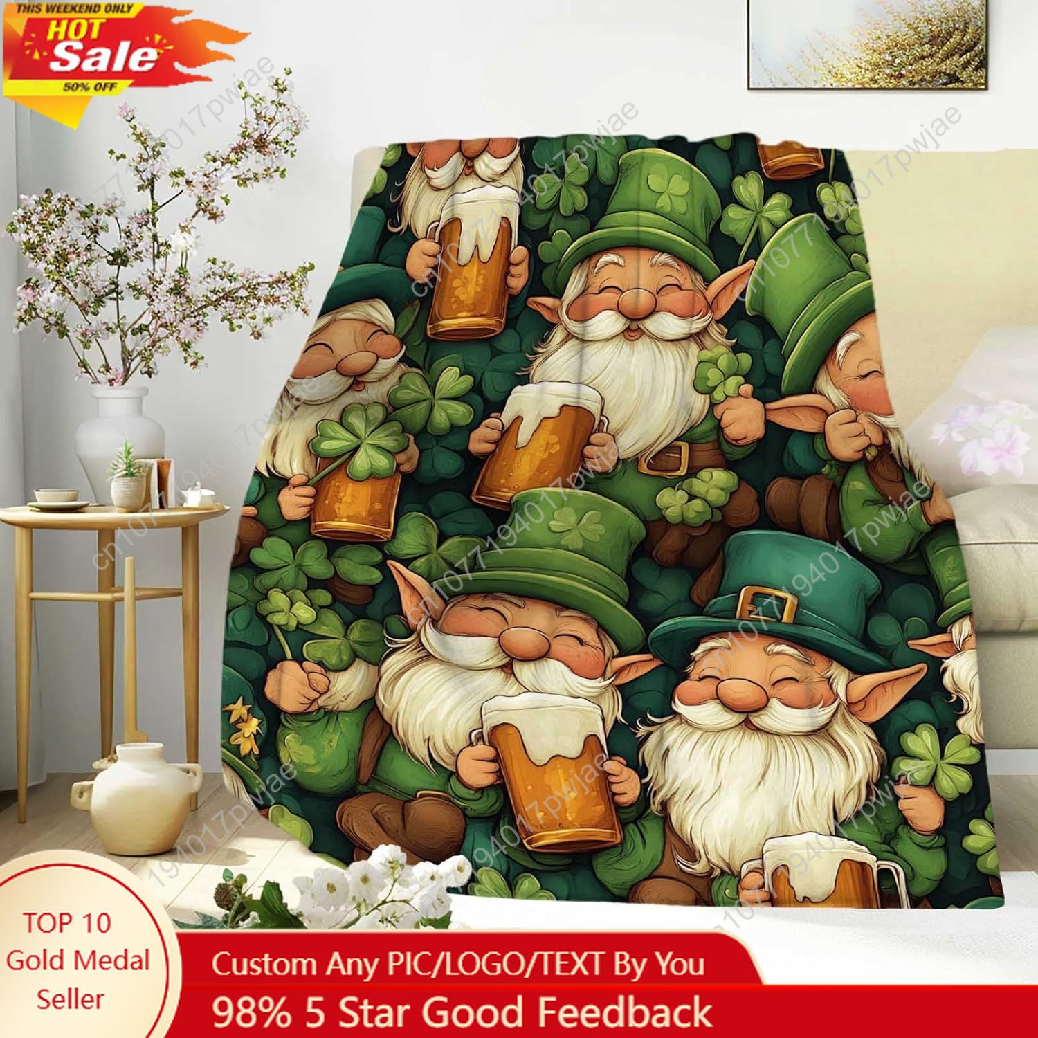 St. Patrick’s Day Gnome Throw  - Home Textiles Blanket review and price