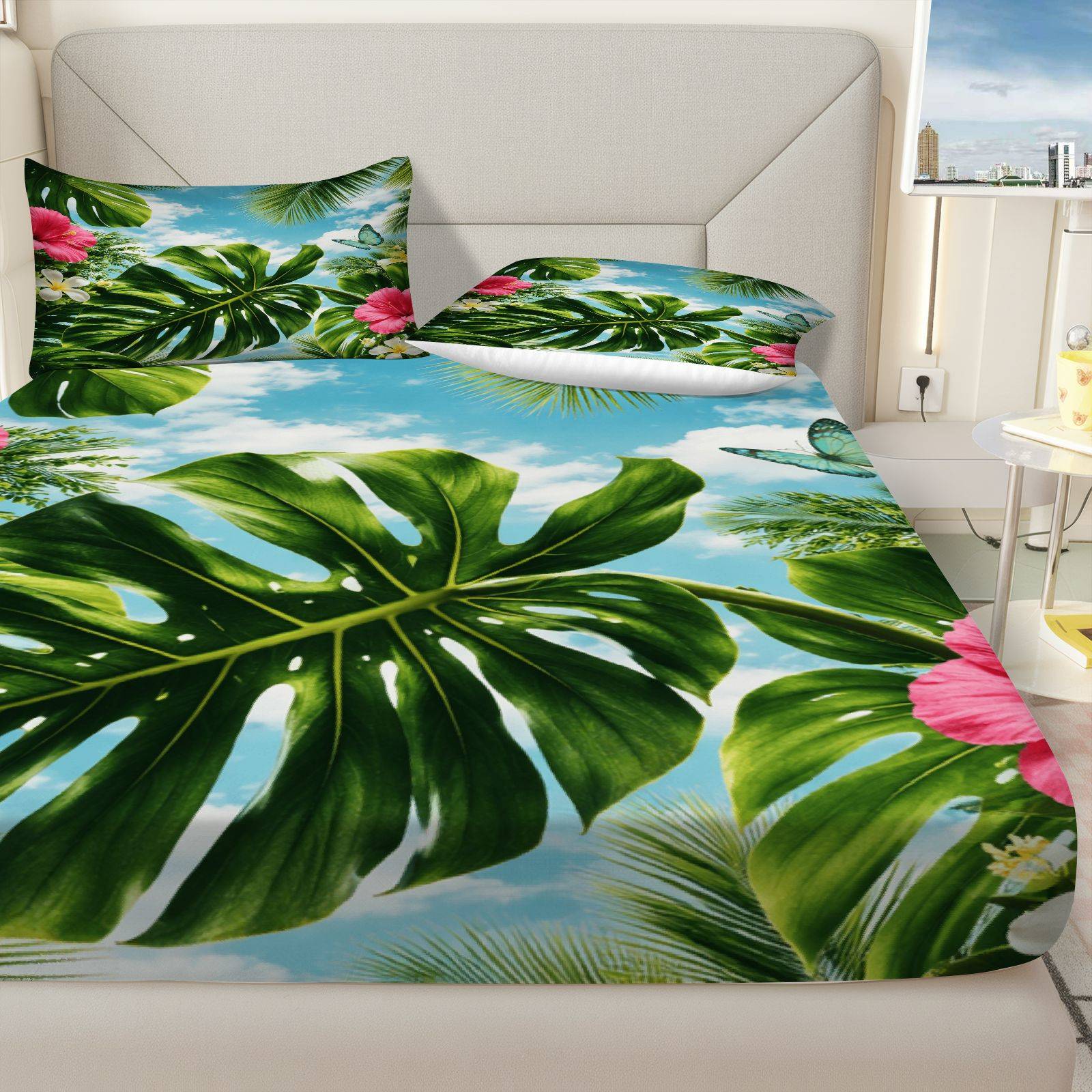 Tropical Hibiscus Bed Sheet Se - Fitted Sheet Deep review and price
