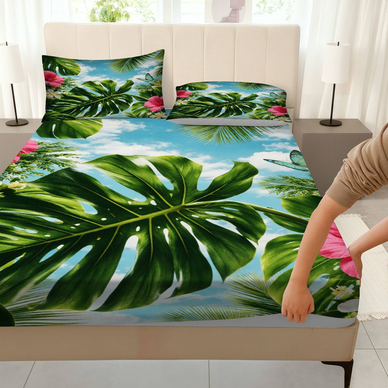 Tropical Hibiscus Bed Sheet Se - Fitted Sheet Deep review and price