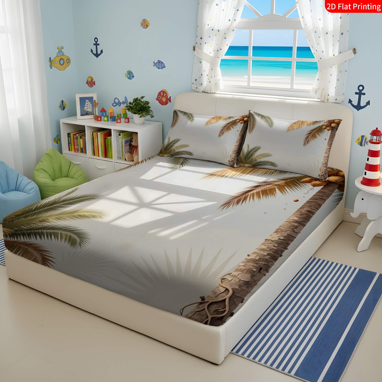 Tropical Style, Palm Tree Them - Fitted Sheet Deep review and price